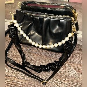 Black Women's Bag with Pearl Strap
